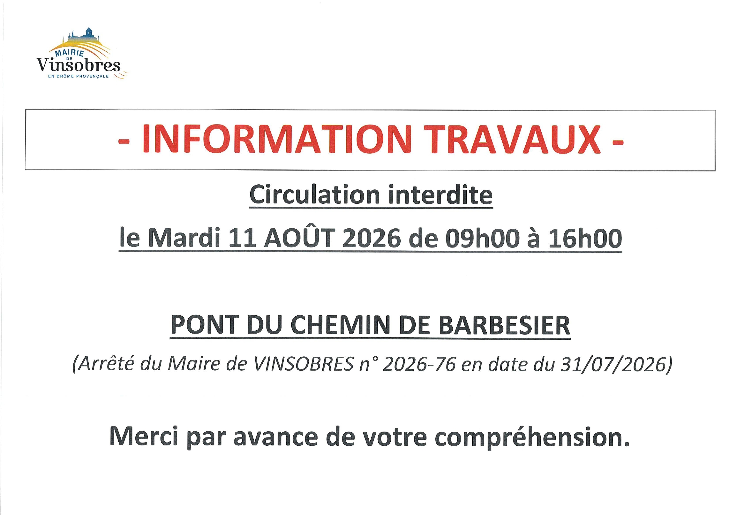 affiche travaux pont de barbesier