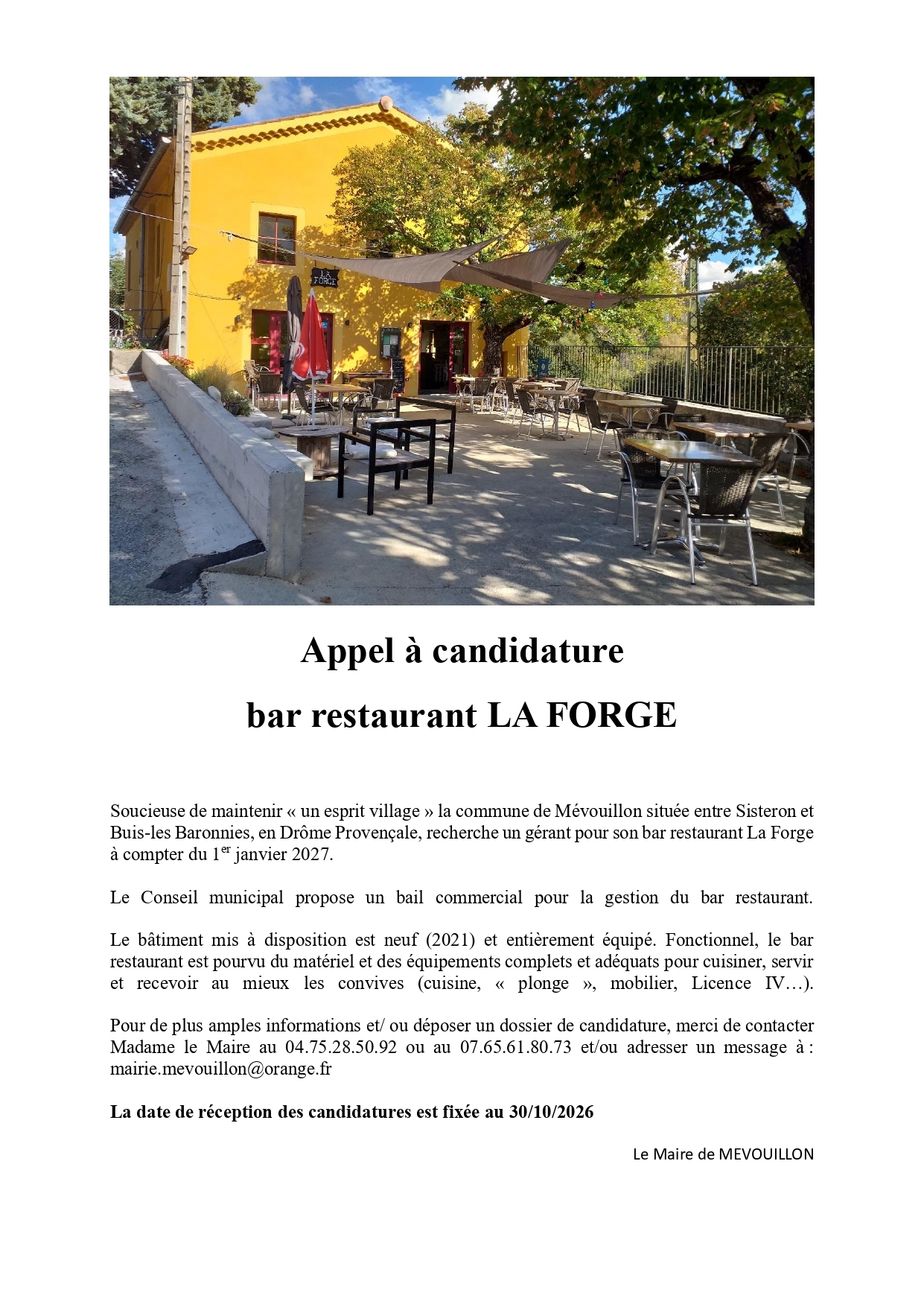 Appel candidature Mévouillon 2026