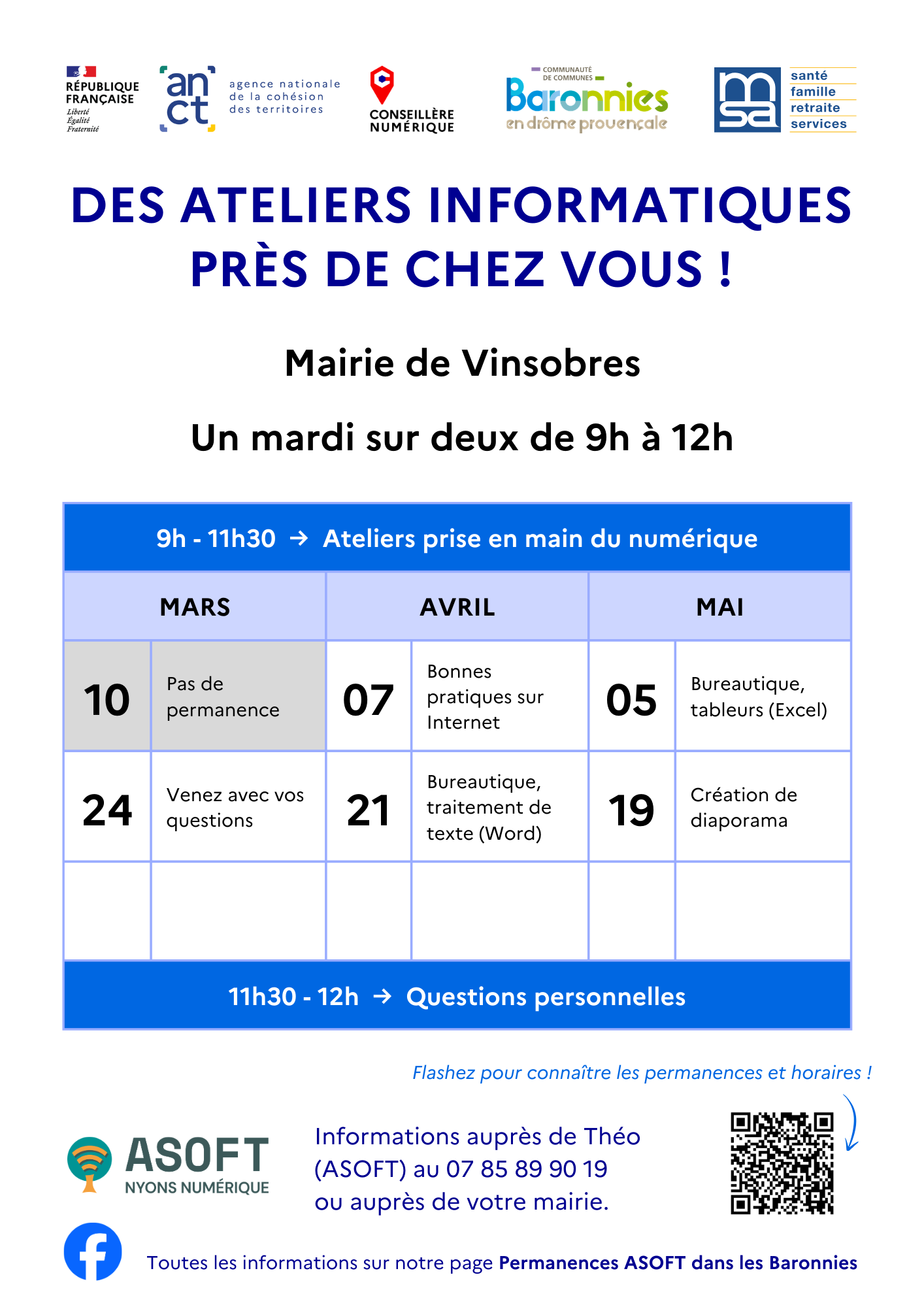 Asoft Planning de mars à mai 2026