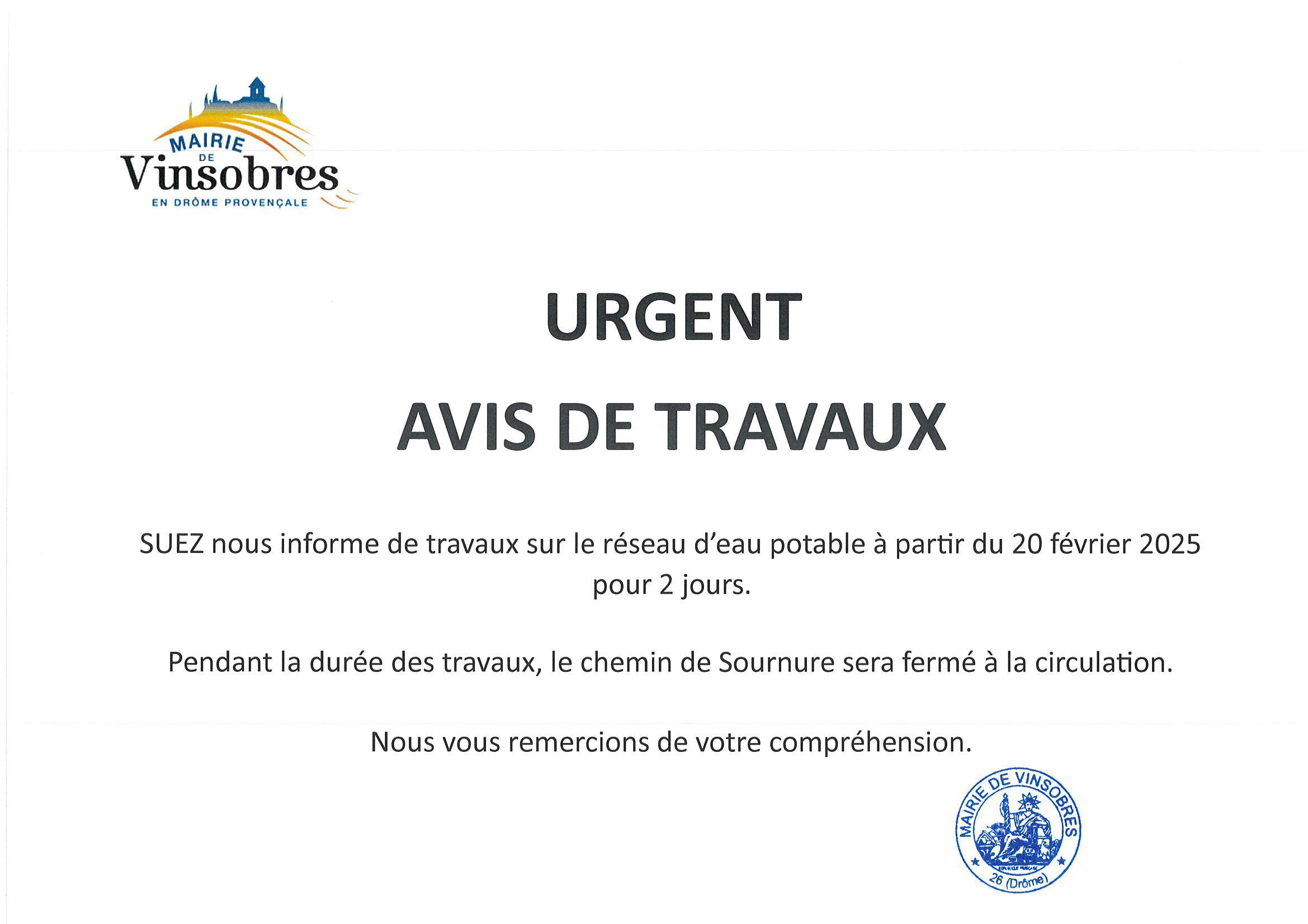 AVIS DE TRAVAUX