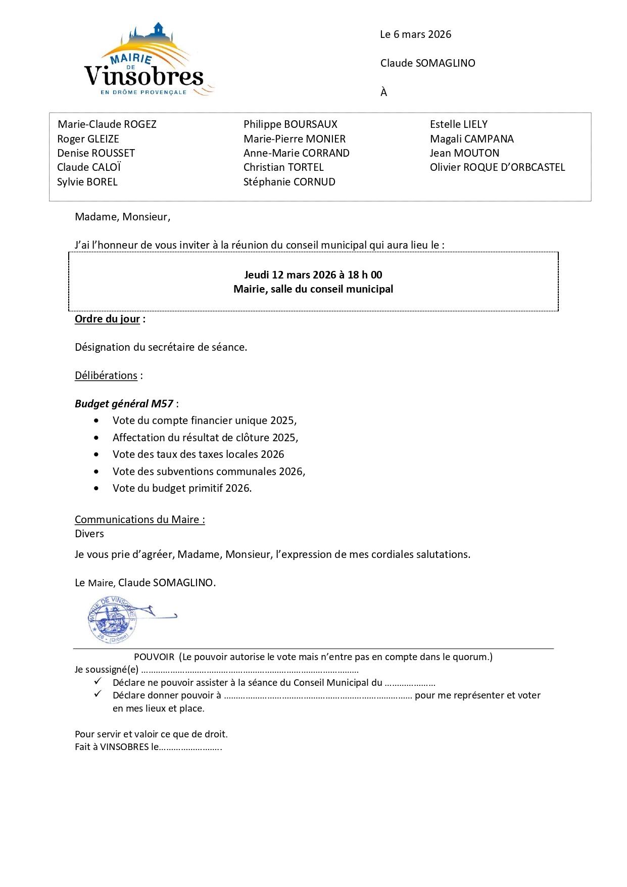 Convocation CM 12.03.2026