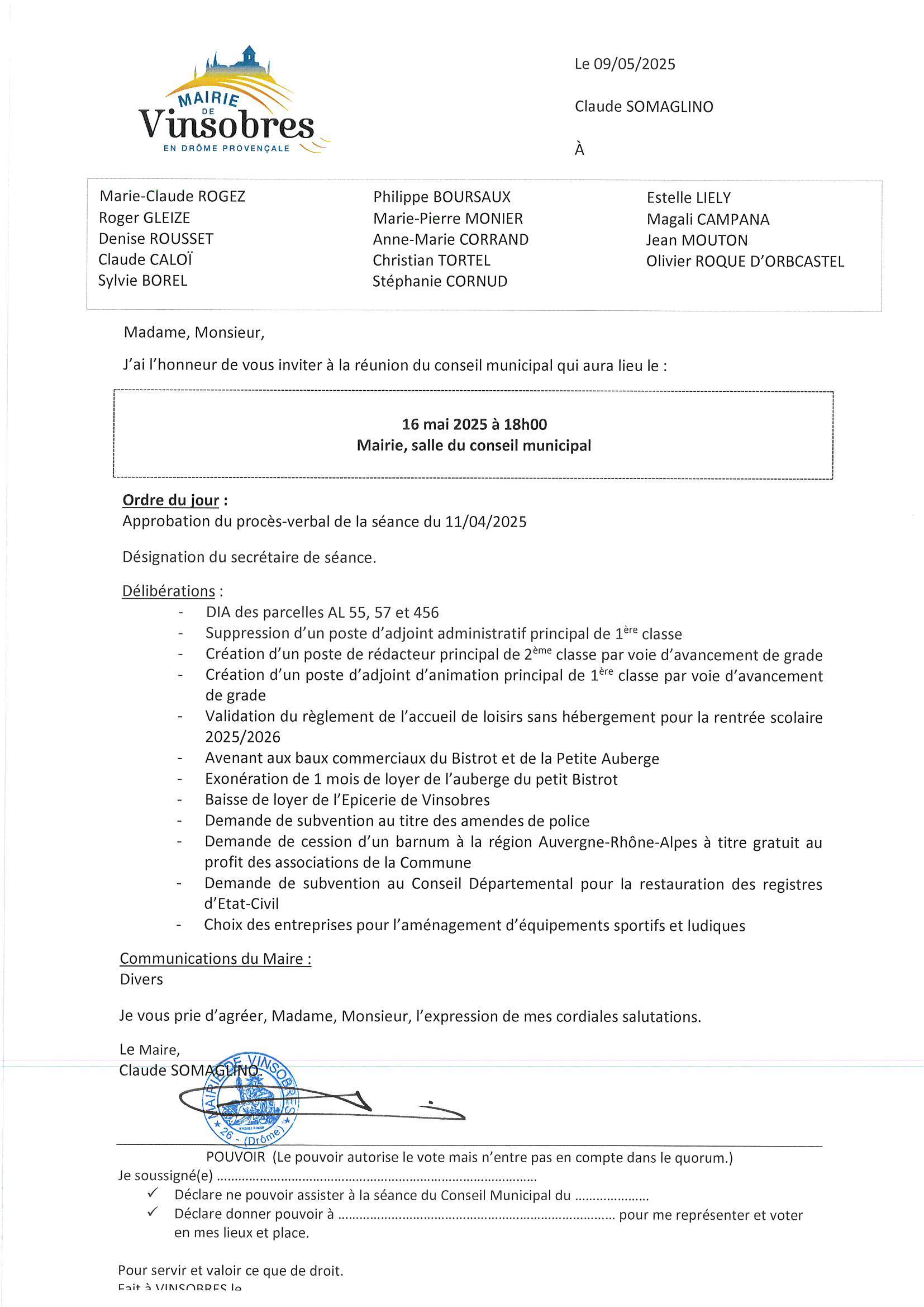 Convocation CM du 16.05.2025