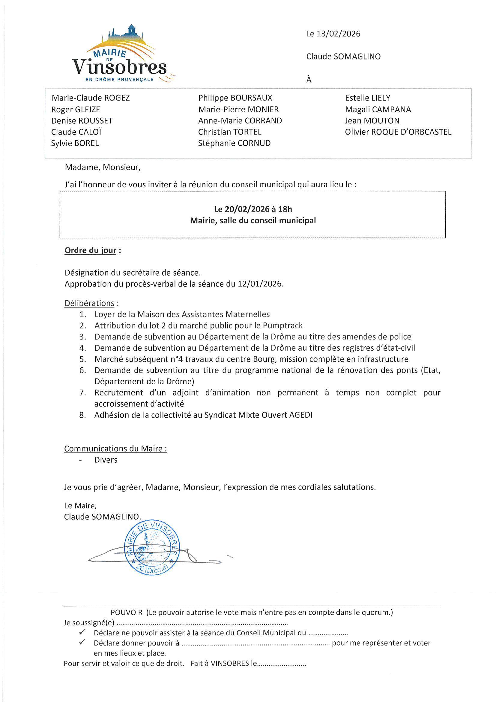 Convocation CM 20.02.2026