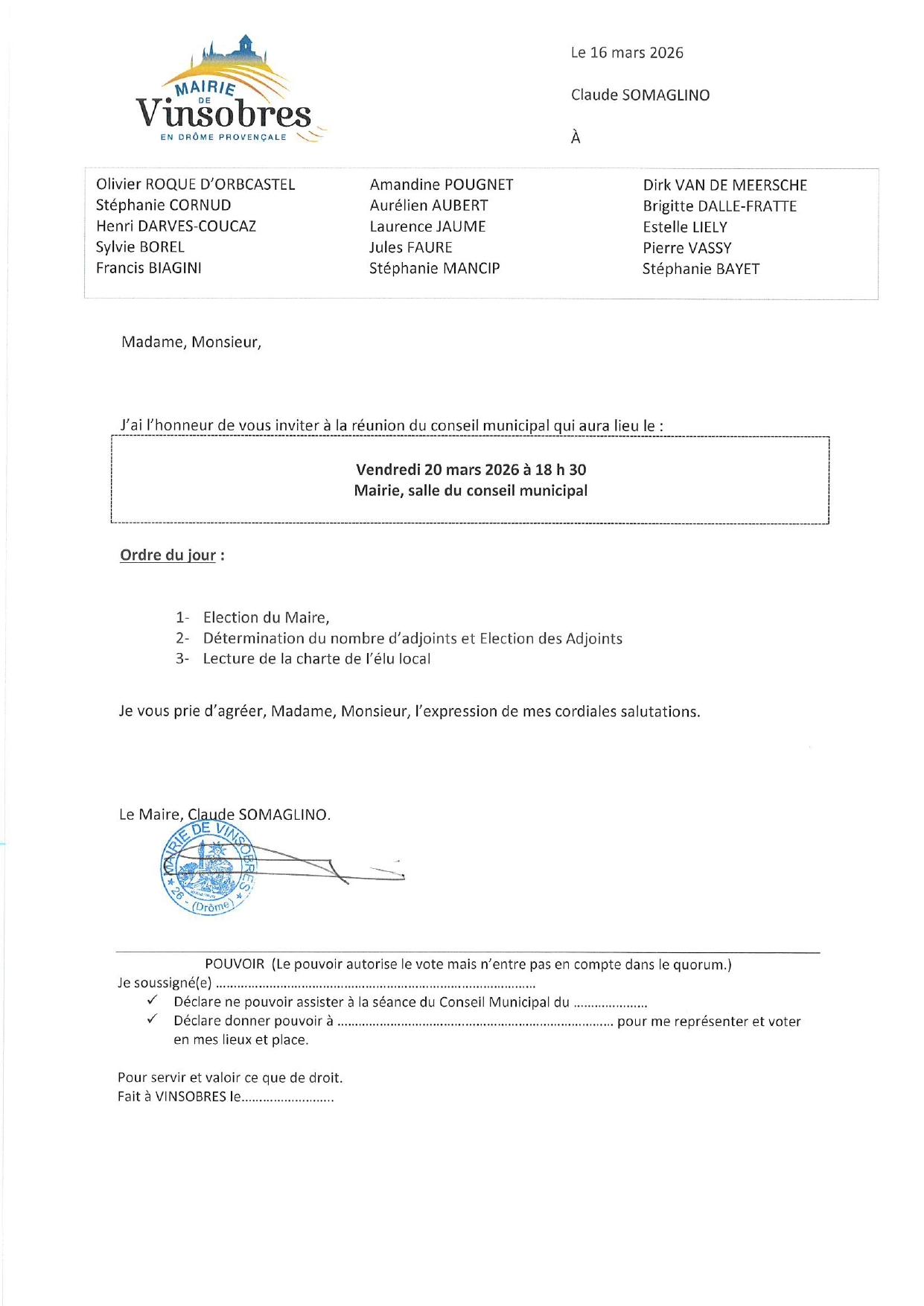 Convocation CM 20.03.2026