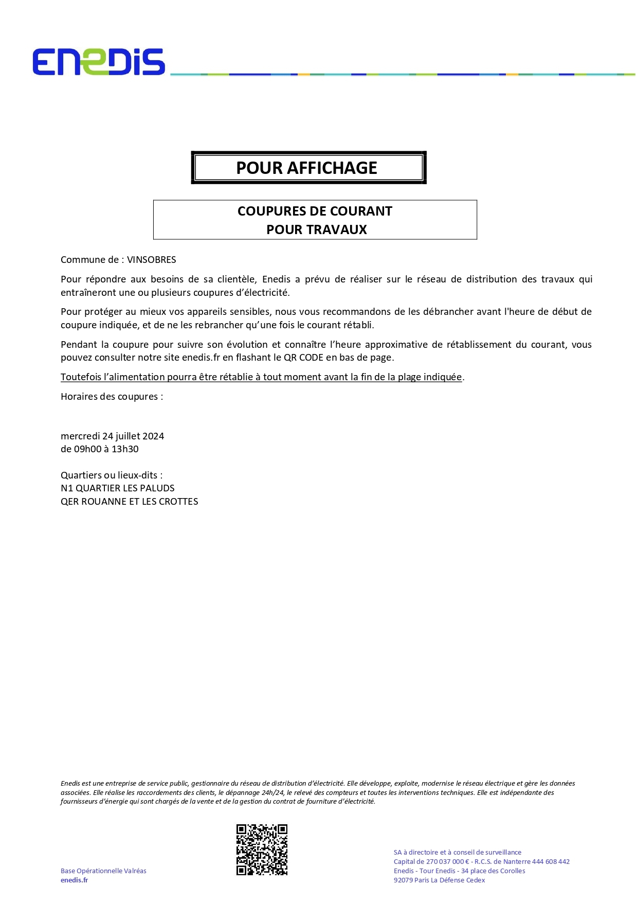 Coupure ENEDIS 24 juillet 2024