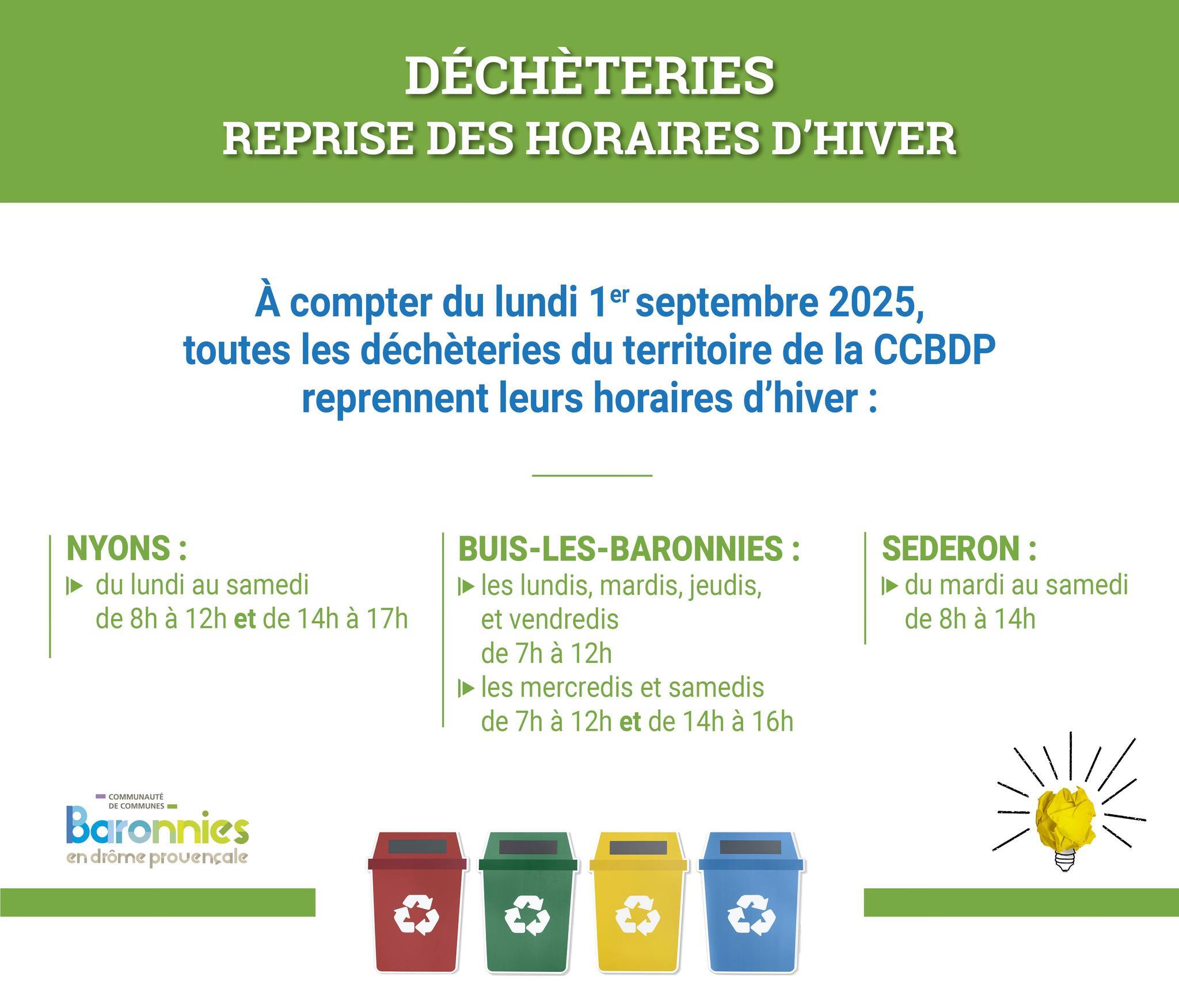 Horaires déchetterie hiver 2025