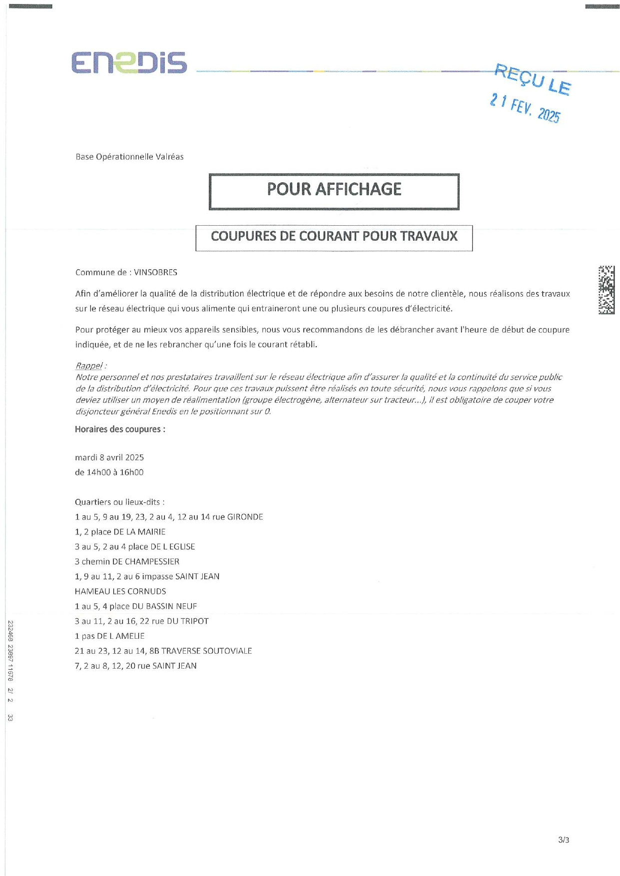 Coupures Enedis 08 avril 2025