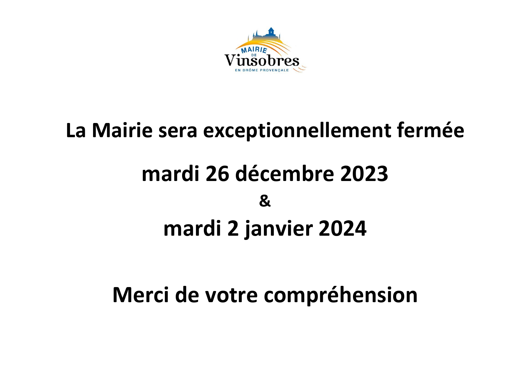 Fermeture mairie Noel 2023