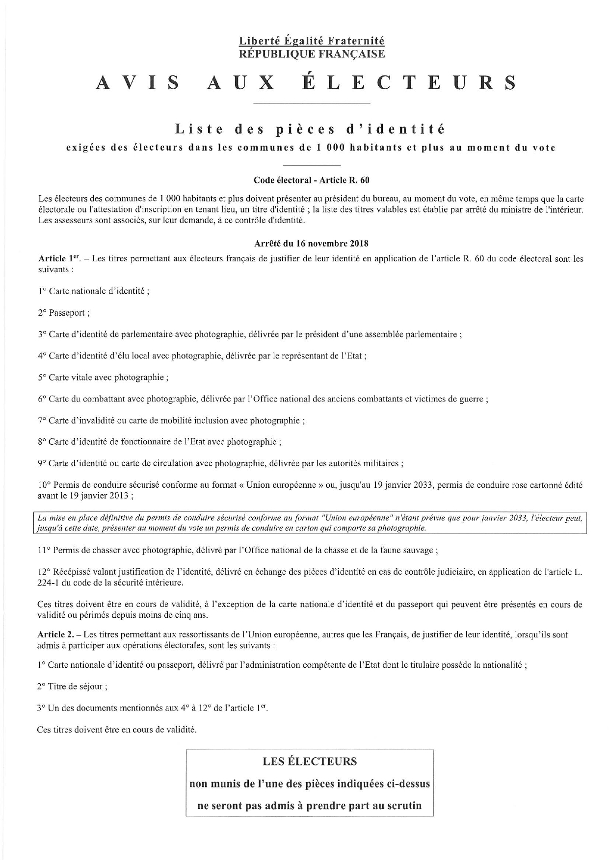 Liste pièces identité 2026