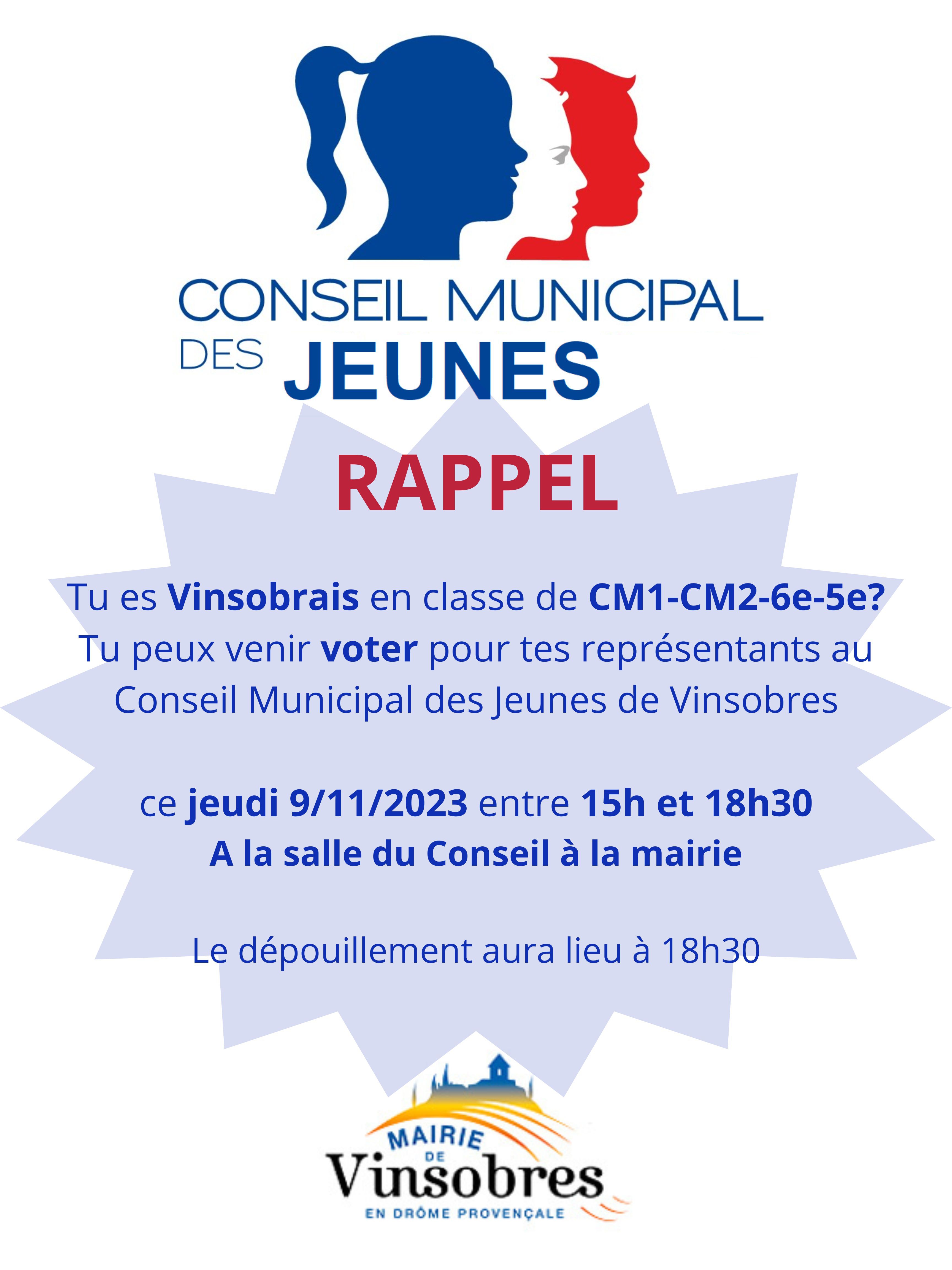 Rappel ElectionsConseil Municipal des Jeunes