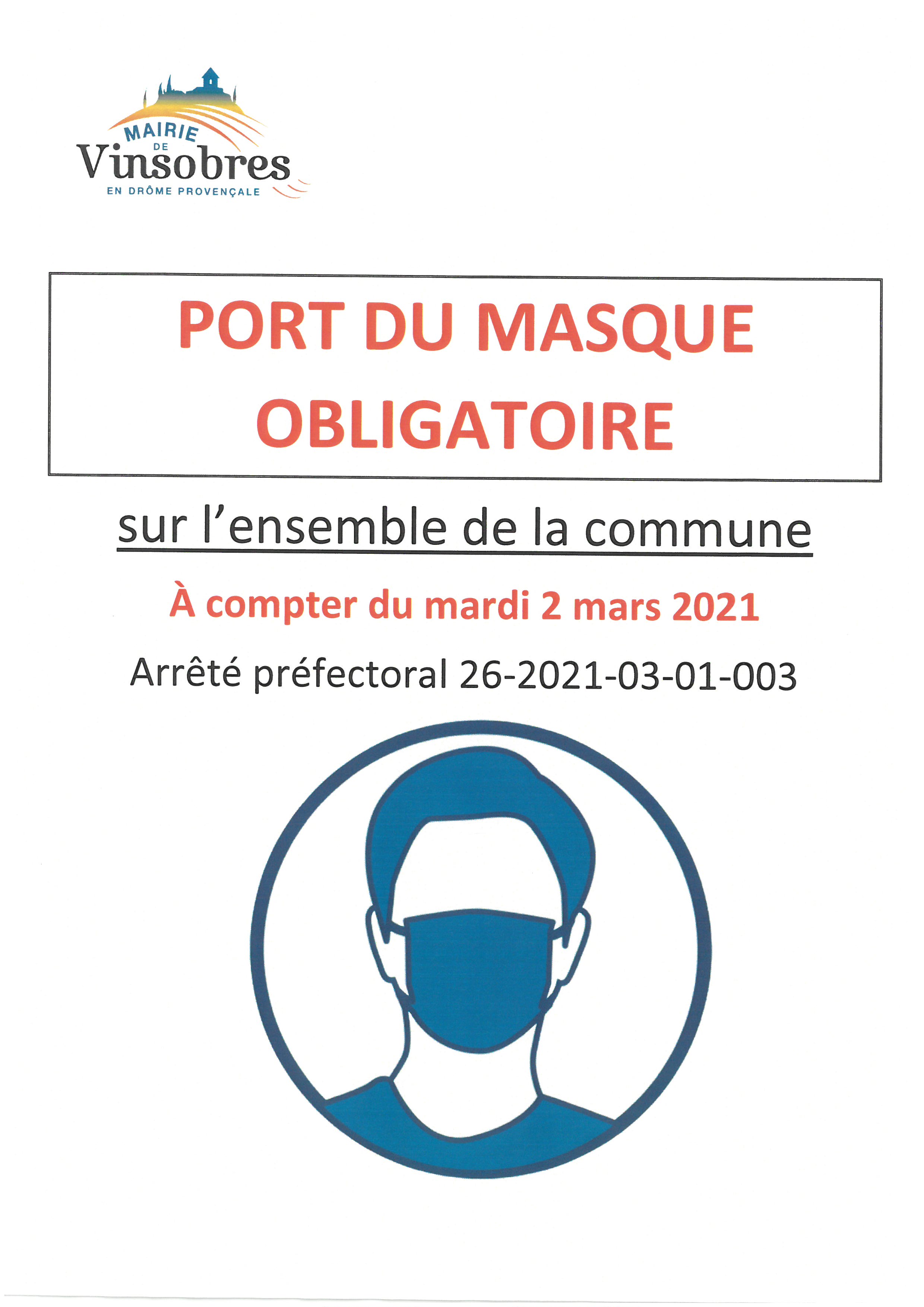 AFFICHE PORT DU MASQUE OBLIGATOIRE